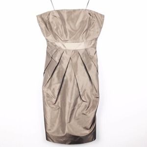 J Crew Silk Taffeta Strapless Taupe Sheath Dress